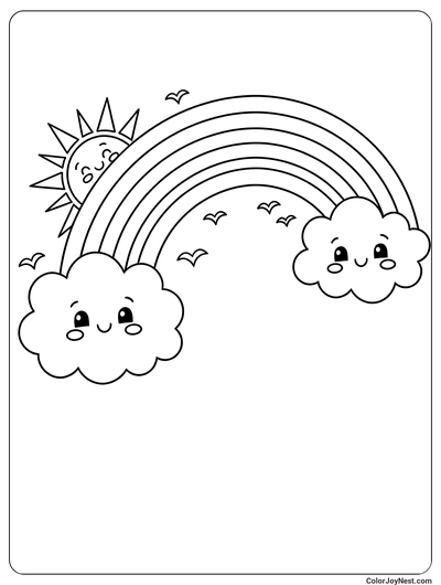 Classic Rainbow with Clouds Coloring Page