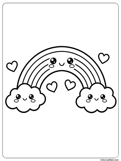 Cute Kawaii Rainbow Coloring Page