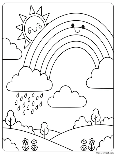 Rainbow and Sunshine Coloring Page