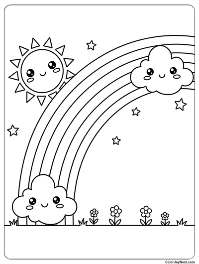 Rainbow Color Learning Scene Coloring Page