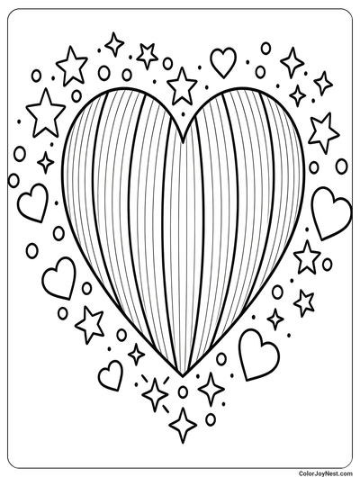 Rainbow Heart Burst Coloring Page