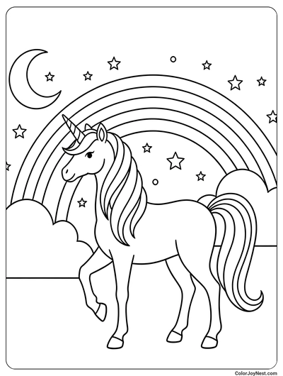 Unicorn and Rainbow Adventure Coloring Page