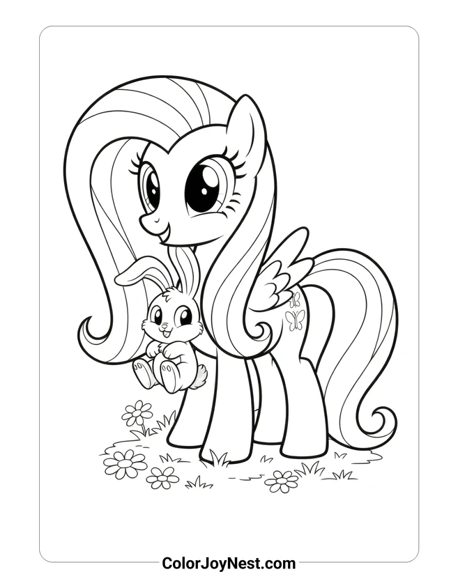 Fluttershy Hugging Bunny Coloring Page