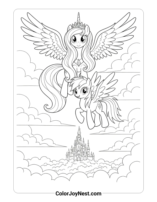 Princess Celestia Rainbow Dash Flying Coloring Page