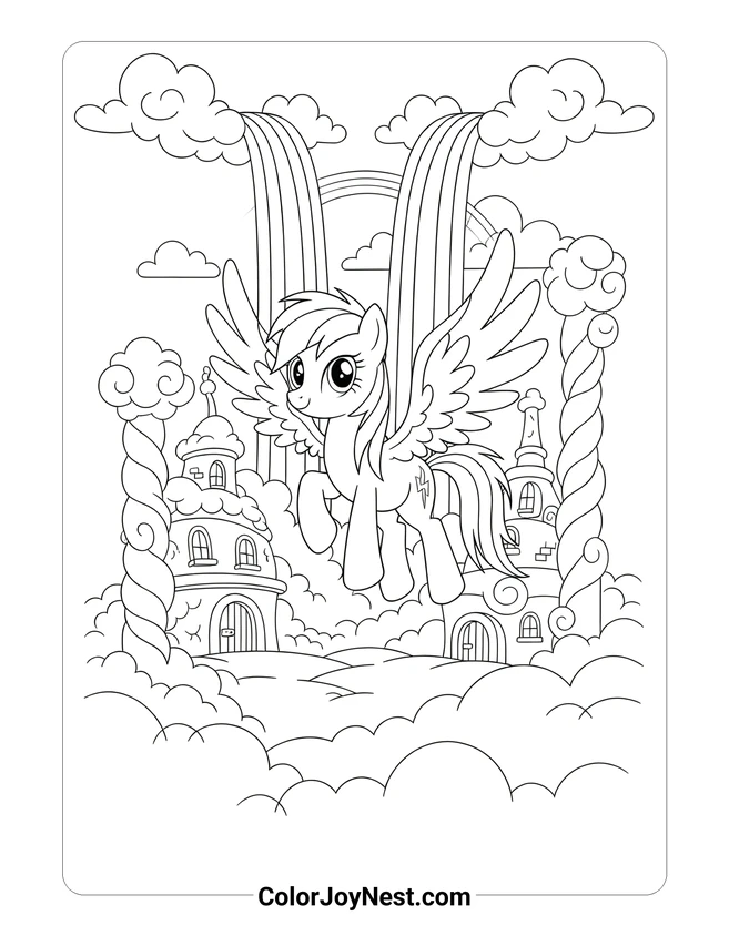 Rainbow Dash Cloudsdale Scene Coloring Page