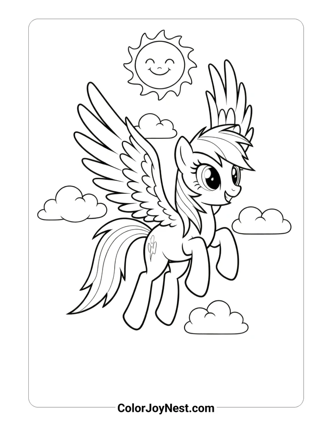 Rainbow Dash Flying Clouds Coloring Page