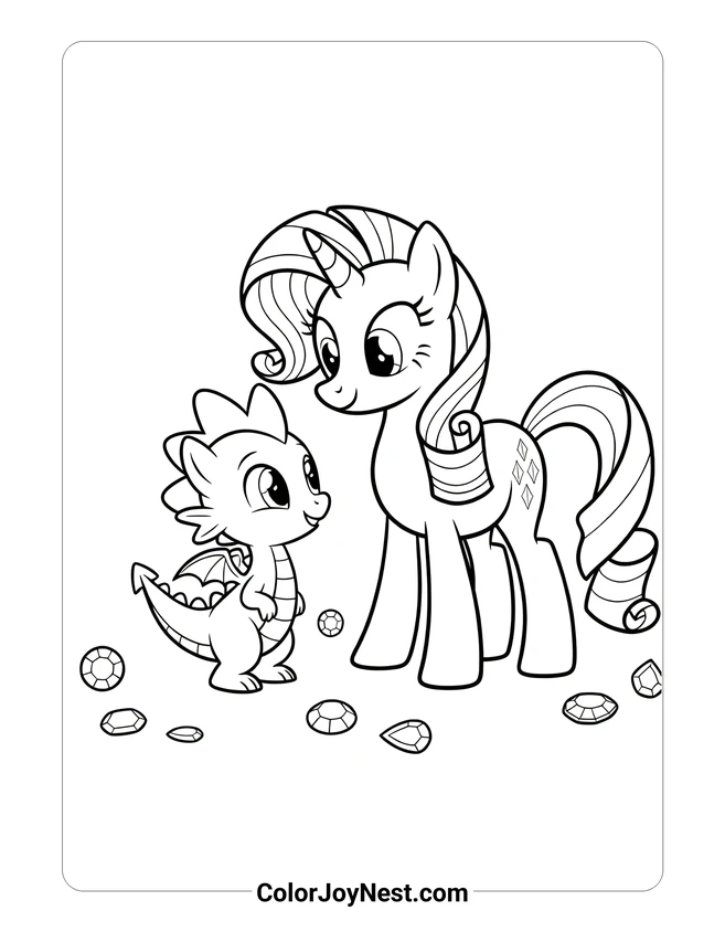 Spike and Rarity Together Coloring Page