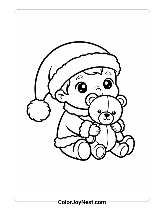 Baby Santa with Teddy Coloring Page