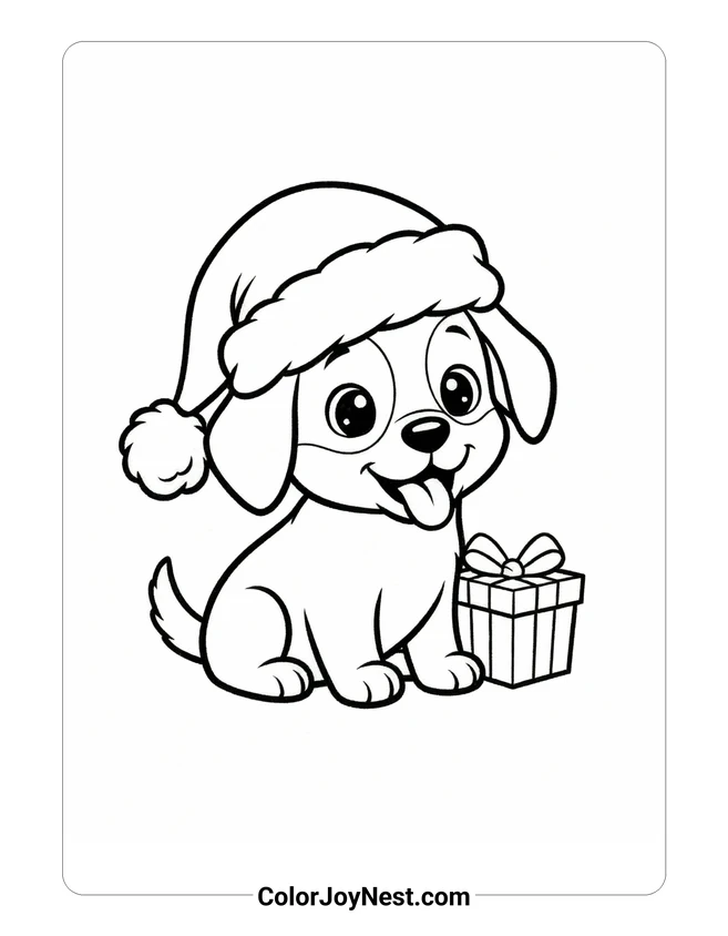 Dog with Santa Hat Coloring Page
