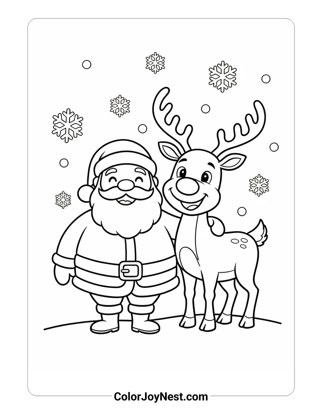 Santa and Reindeer Friends Coloring Page