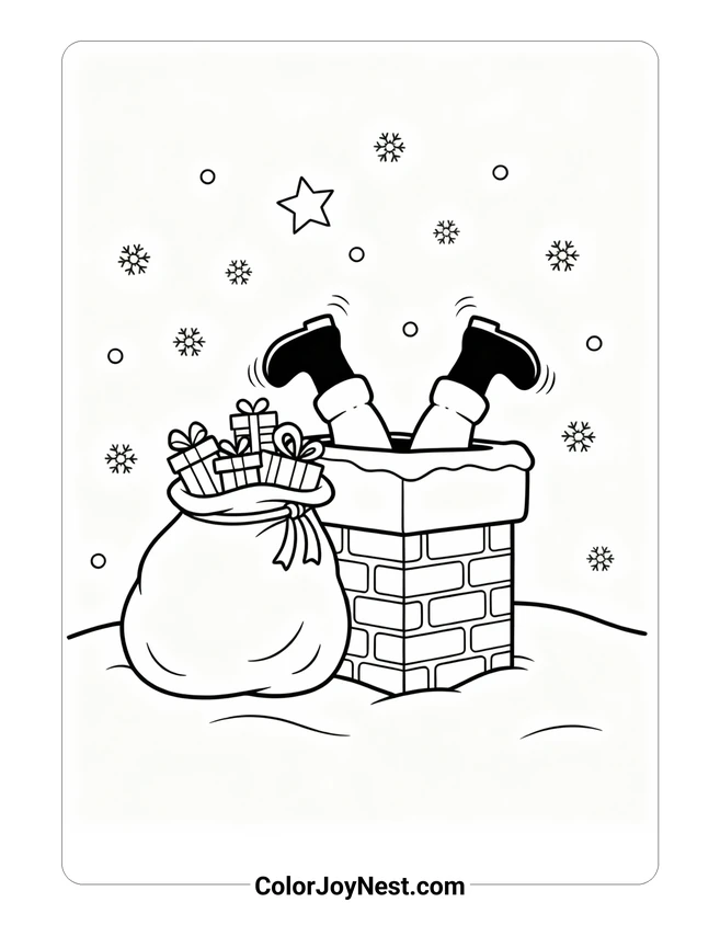 Santa Climbing Chimney Coloring Page