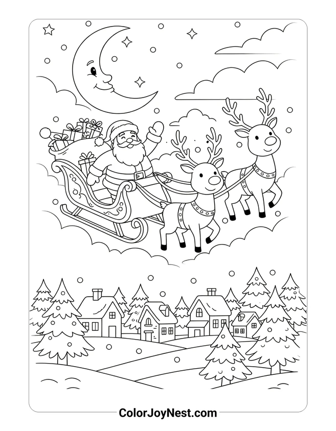 Santa Christmas Eve Journey Coloring Page
