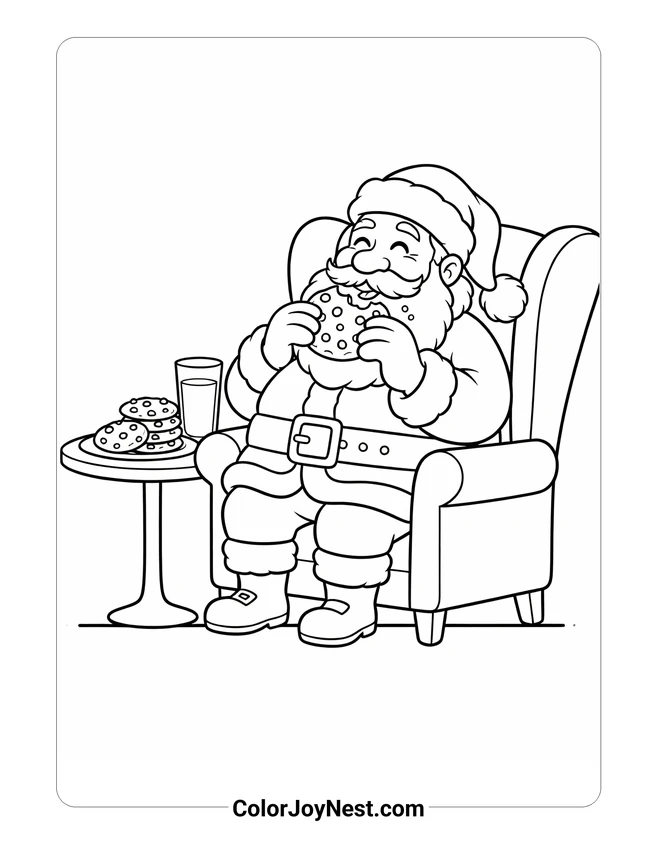 Santa with Cookies and Milk Coloring Page