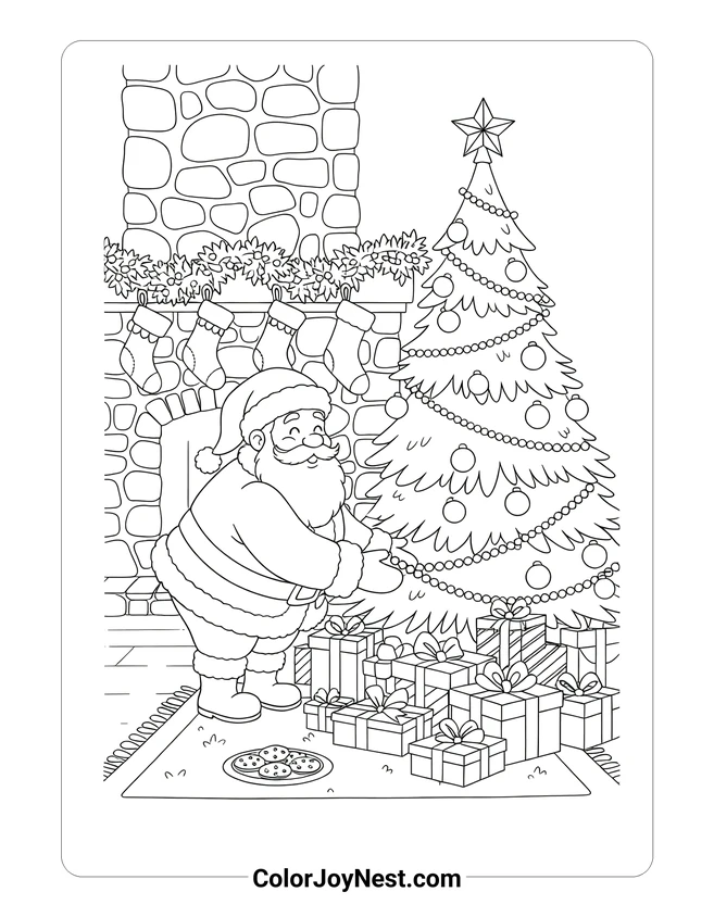 Santa by Fireplace Coloring Page