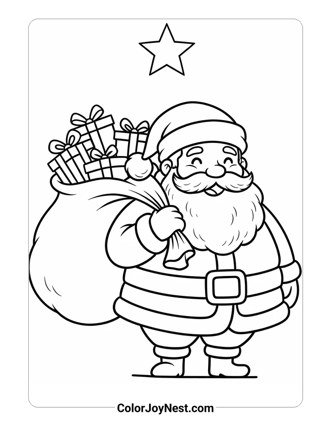 Santa with Gift Bag Coloring Page