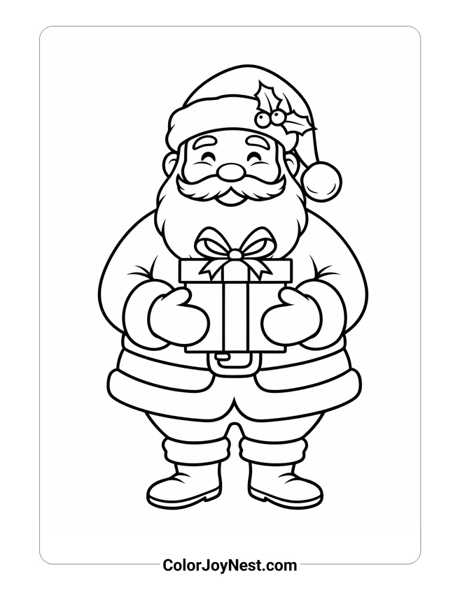 Santa Holding Present Coloring Page