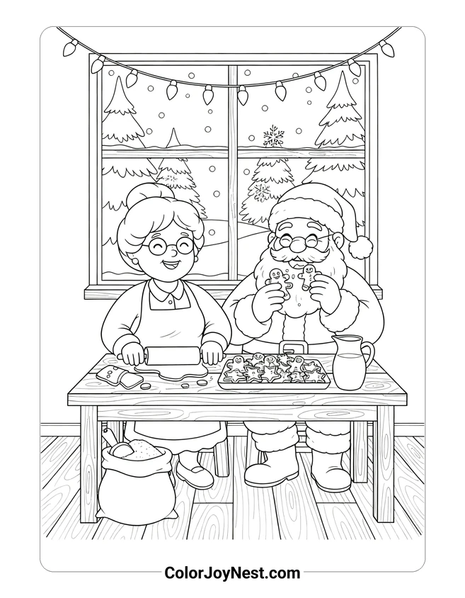 Santa and Mrs Claus Baking Coloring Page