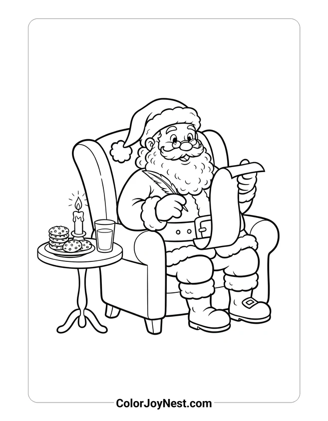 Santa Reading List Coloring Page