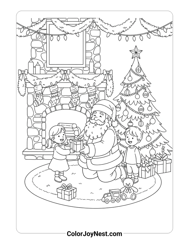 Santa with Kids Coloring Page