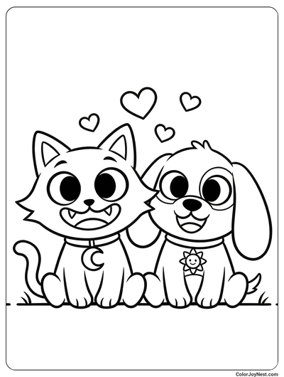 CatNap and DogDay Best Friends Coloring Page