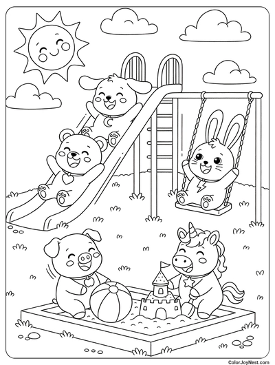 Critters Playground Scene Coloring Page
