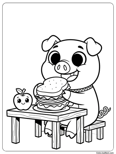PickyPiggy Eating Treats Coloring Page