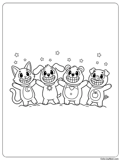 Smiling Critters Four Friends Coloring Page