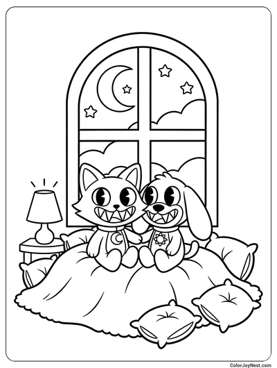 Smiling Critters Sleepover Night Coloring Page