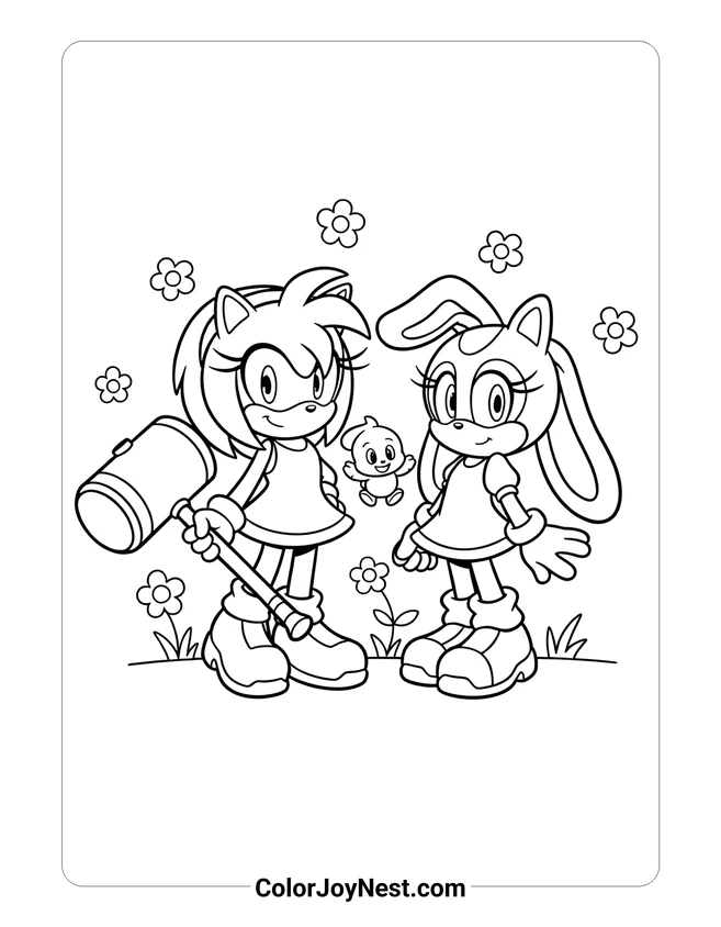 Amy Rose and Cream Friends Coloring Page