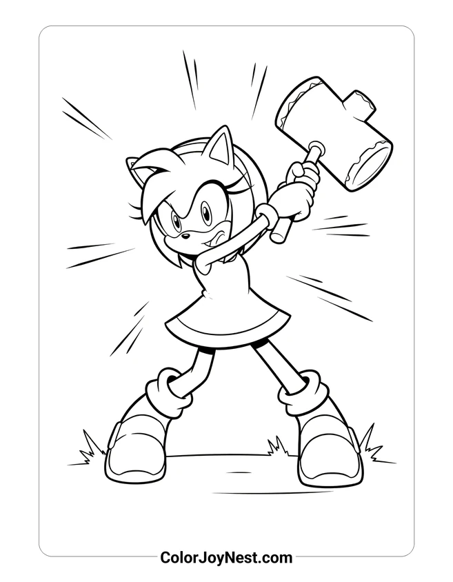 Amy Rose Hammer Swing Coloring Page