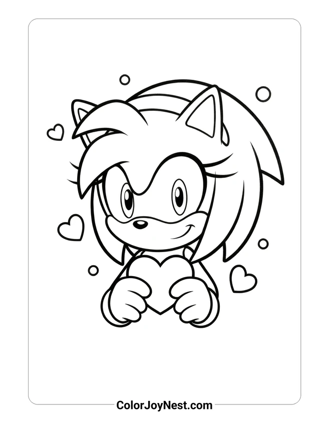 Amy Rose Heart Portrait Coloring Page