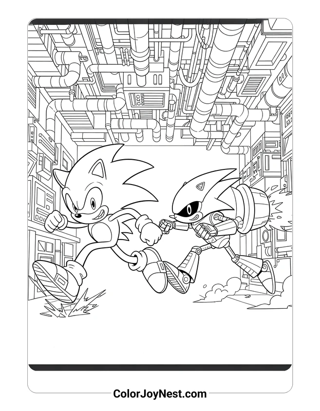 Metal Sonic Chase Scene Coloring Page