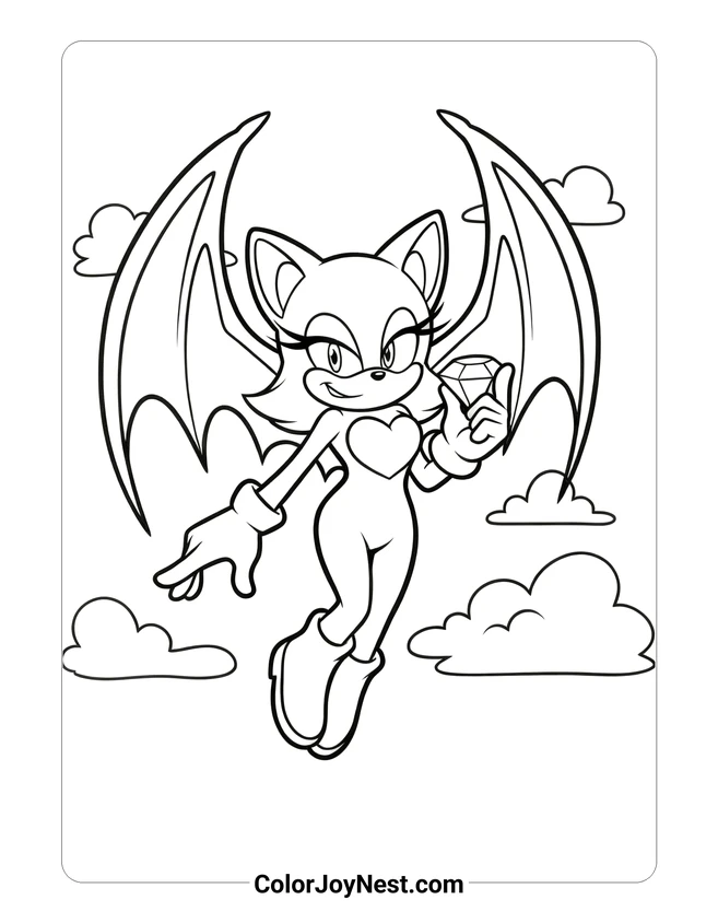 Rouge the Bat Flying Coloring Page