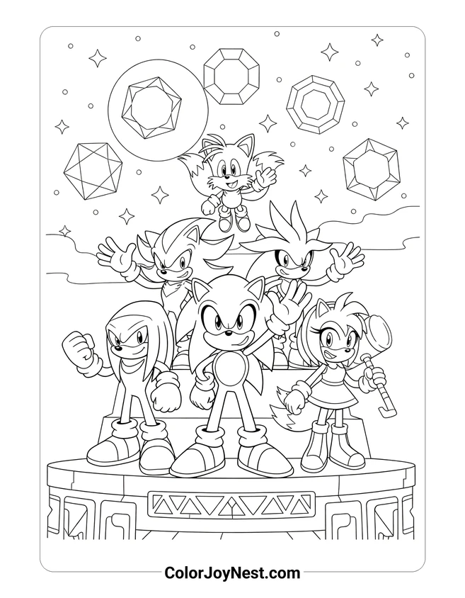 Sonic All Stars Group Coloring Page
