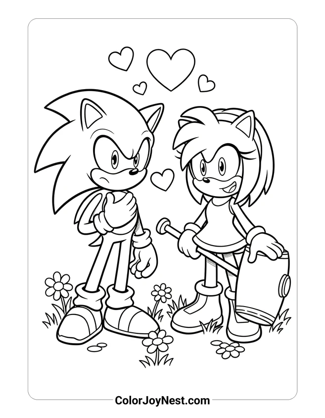 Sonic and Amy Together Coloring Page