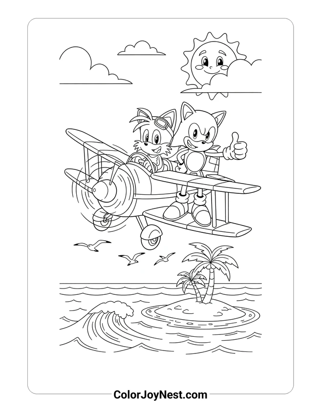 Sonic and Tails Tornado Plane Coloring Page