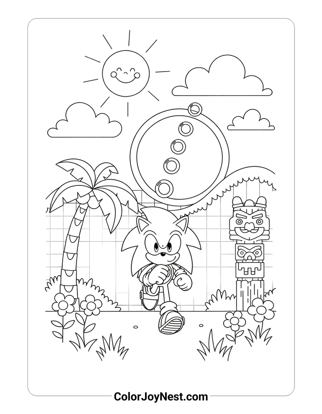 Sonic Green Hill Zone Scene Coloring Page