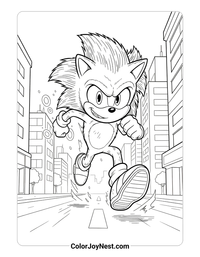 Sonic Movie Running City Coloring Page