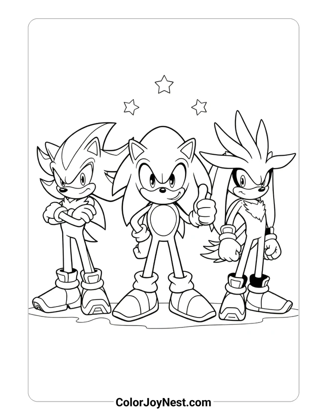 Sonic Shadow and Silver Trio Coloring Page