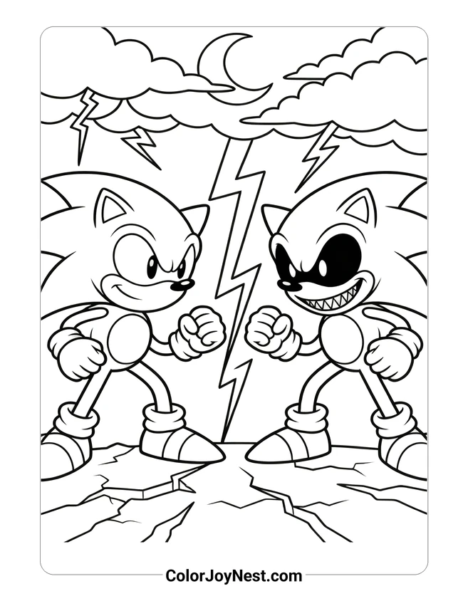 Sonic vs Sonic EXE Face Off Coloring Page