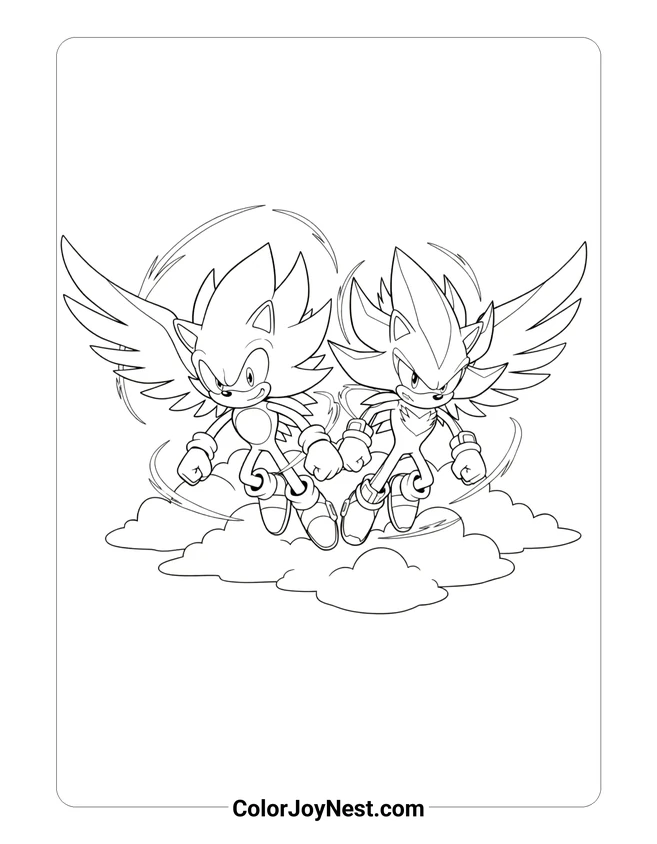 Super Sonic and Shadow Flying Coloring Page