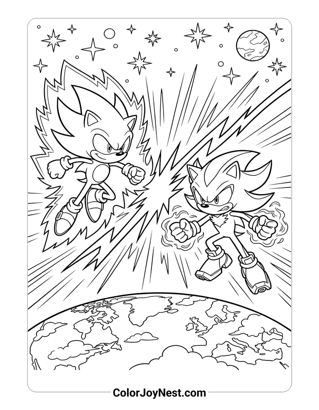 Super Sonic and Super Shadow Battle Coloring Page