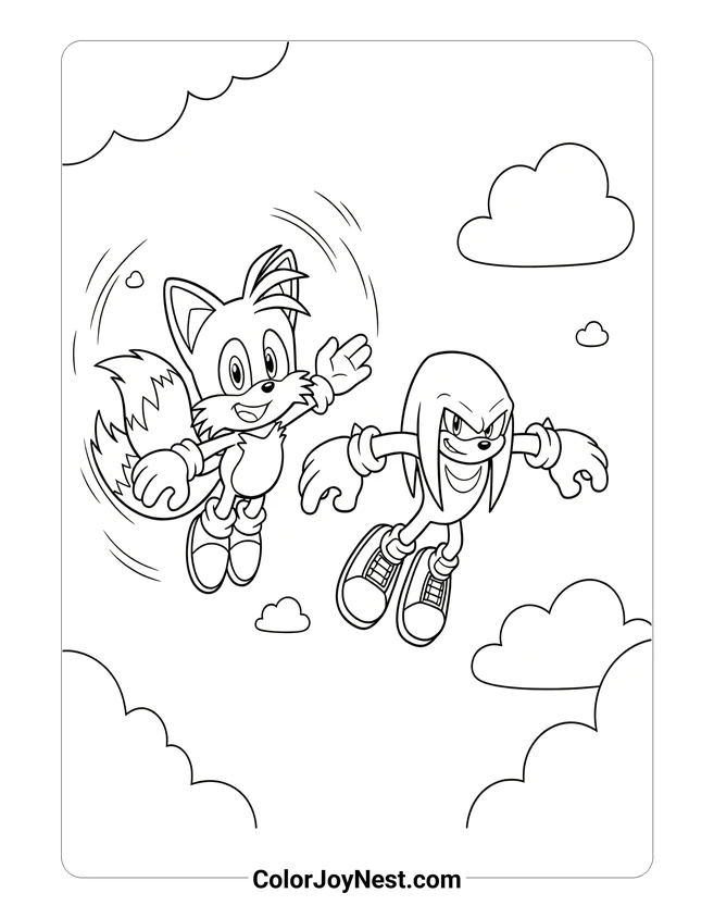 Tails and Knuckles Flying Gliding Coloring Page
