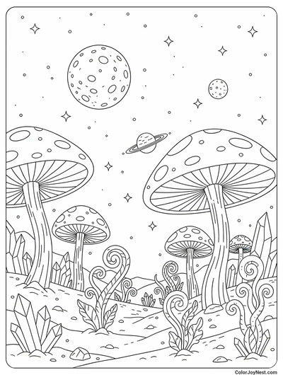 Alien Planet Landscape Coloring Page