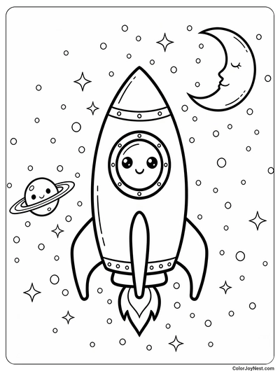 Cute Rocket Ship Coloring Page