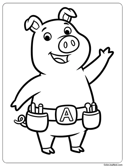 Alpha Pig Waving Coloring Page