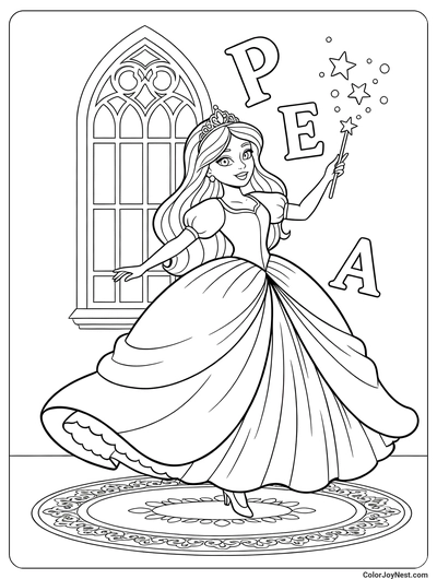 Princess Pea Dancing in Castle Coloring Page