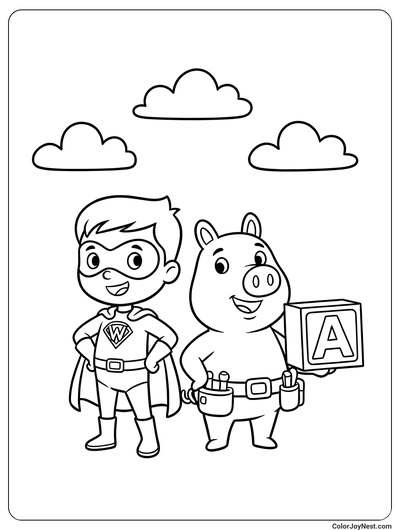 Super Why and Alpha Pig Teammates Coloring Page