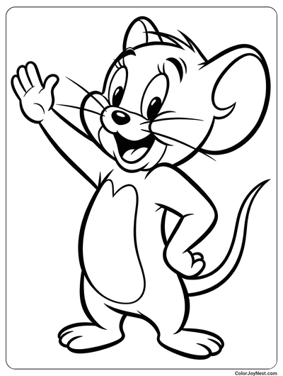 Cheerful Jerry Mouse Waving Coloring Page