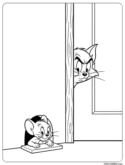 Jerry Hiding in Mouse Hole Coloring Page